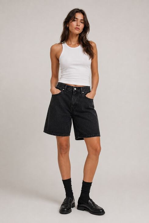 Halfboy Pants - HALFBOY Black Denim Relaxed Bermuda Shorts Size 32 NWT